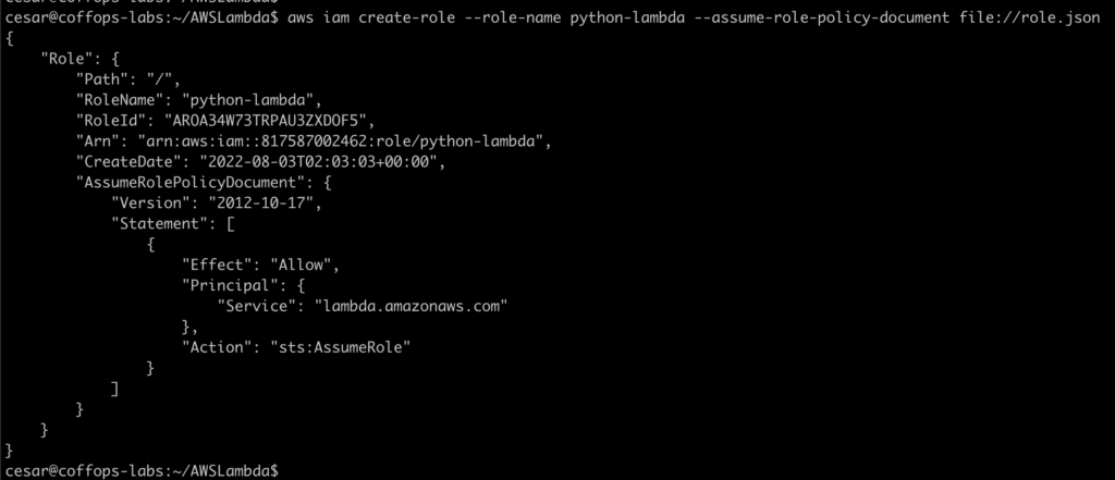 Criando uma função no AWS Lambda com AWS CLI - Coffops